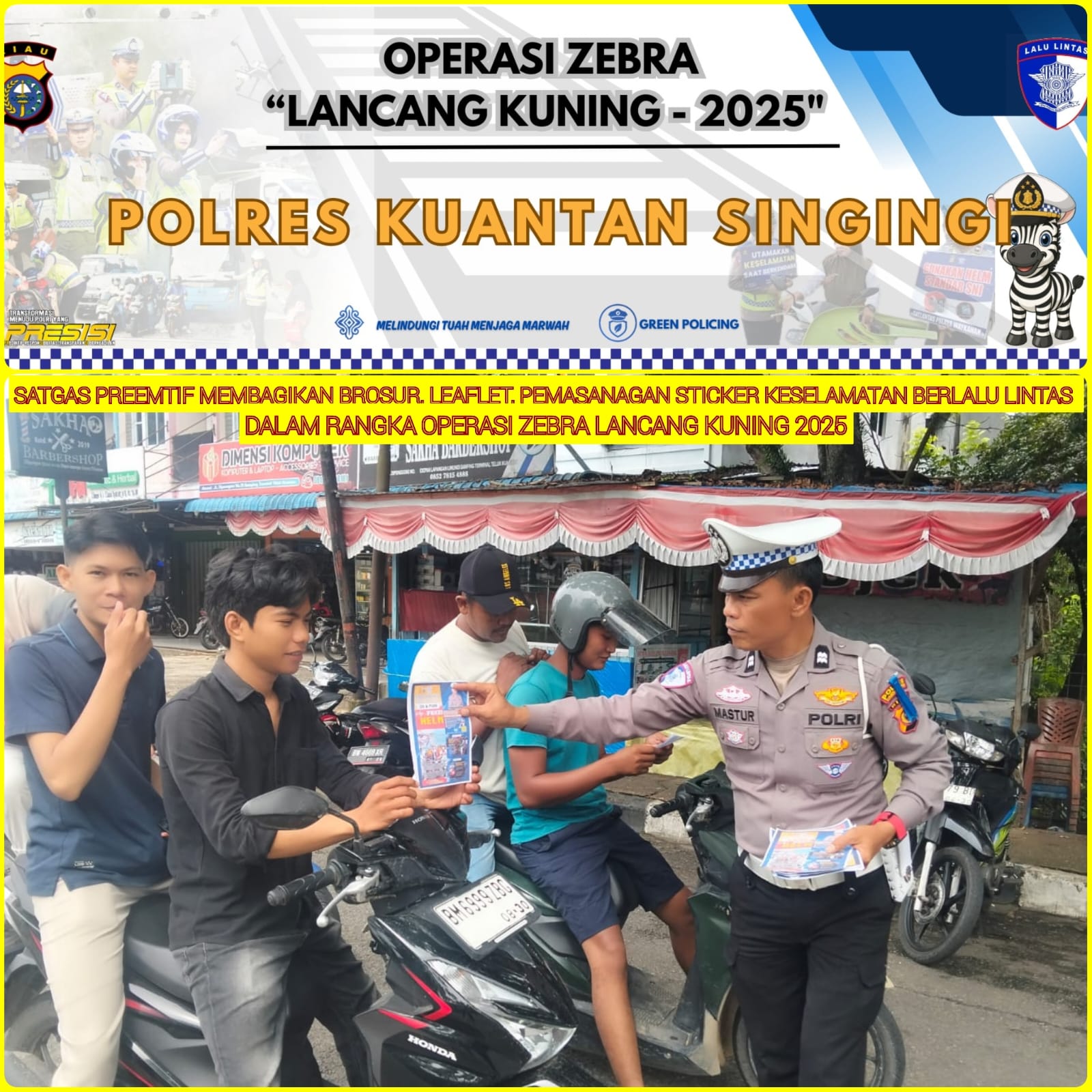 Polres Kuansing Gelar Sosialisasi dan Bagikan Brosur Keselamatan, Kapolres : “Disiplin Berlalu Lintas Adalah Kunci Mengurangi Kecelakaan”